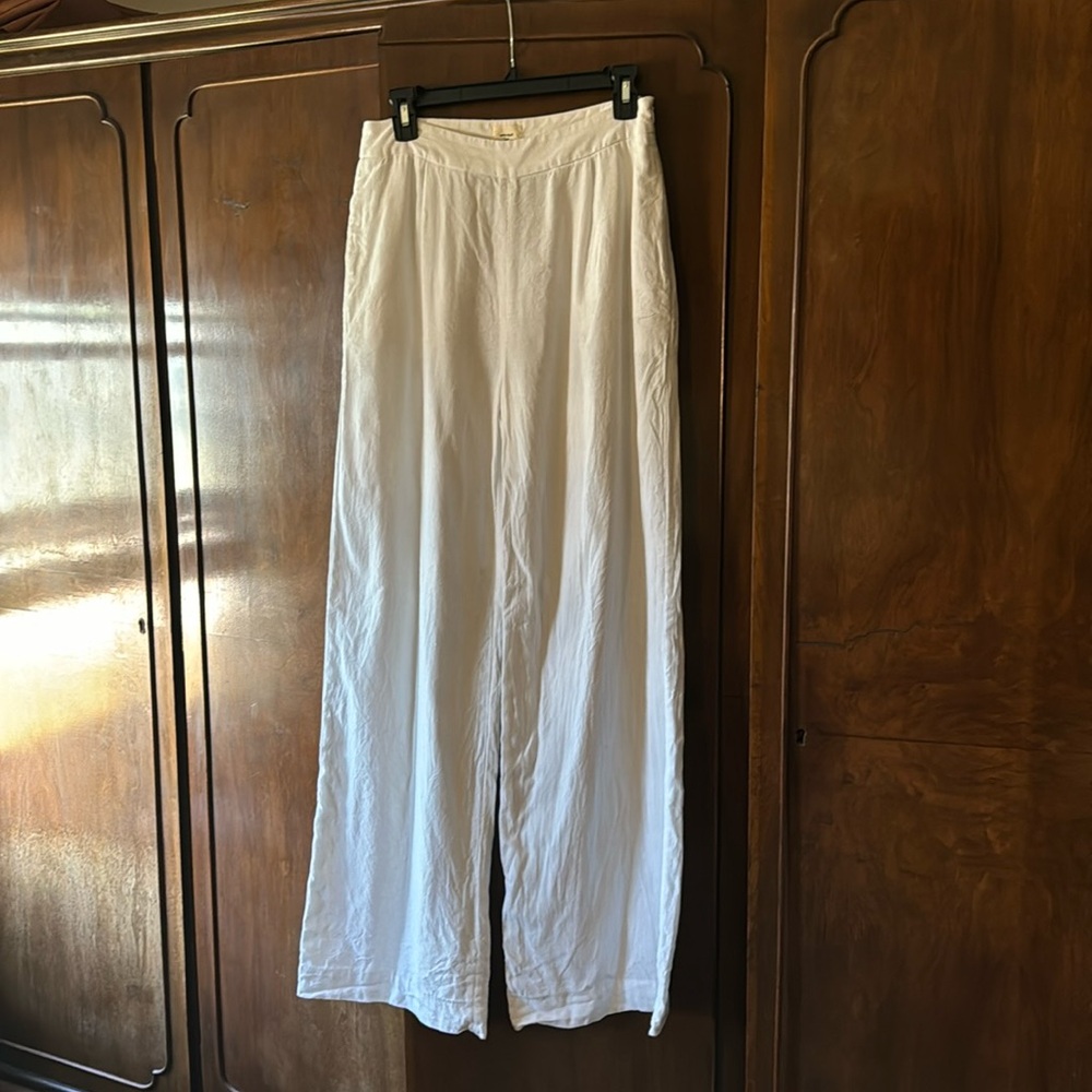 WHITE LINEN WIDE LEG PANTS | SIZE 6